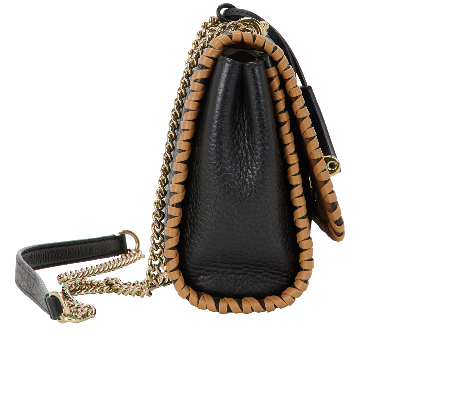 Braided Edge Lily, &pound;350, Handbags, Black/Tan, Leather, Side view